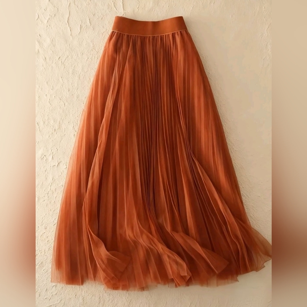 Burnt Orange Pleated Skirt, Size large